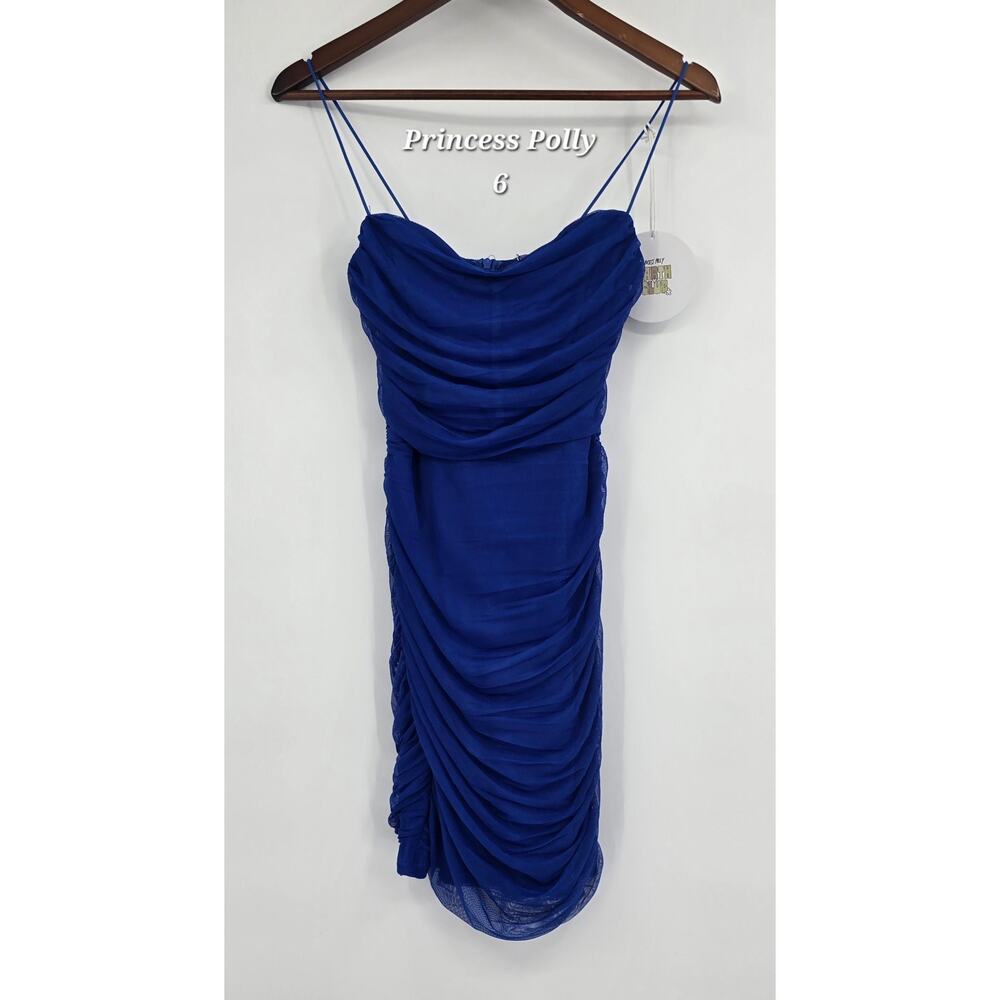 Princess Polly Favourite Things Mesh Ruched Mini Dress - Royal Blue - 6 - Nwt